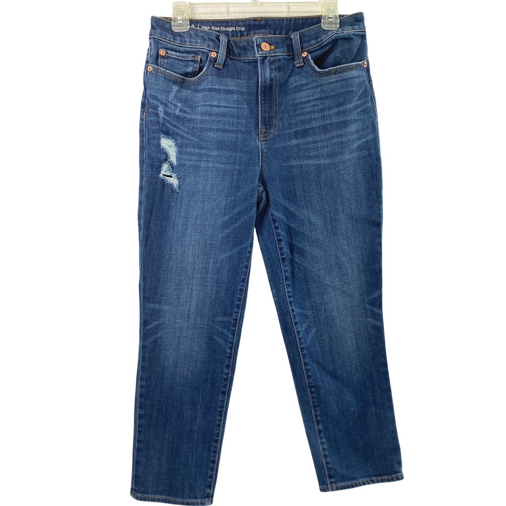 Talbots High‎ Rise Straight Crop Jeans Womens 8 Medium Wash Denim Distressed